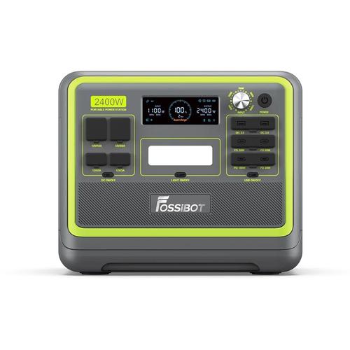 Statie de incarcare Fossibot F2400, 2400W, 2048Wh, 640000mAh, Ecran LCD, lanterna LED, 4 x USB-C, 2 x USB-A (Verde/Gri)