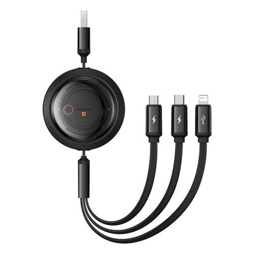 Cablu alimentare si date Baseus Free2Draw, 100 W, 1.1m, Retractabil, USB la Micro-USB+Lightning + USB Type-C (Negru)