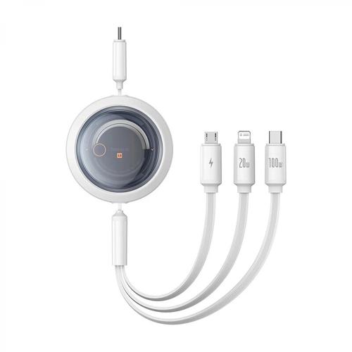 Cablu de date / adaptor Baseus Free2Draw, USB-C Male la USB-C Male, microUSB Male, Lightning Male, 1.1 m, 100W (Alb)