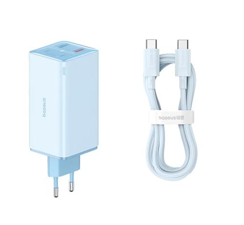 Incarcator retea Baseus GaN6 Pro, 2x USB, 2x Type-C, 100W + Cablu Type-C, 100W, 20V, 5A, 1m (Albastru)