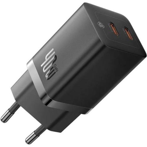 Incarcator retea Baseus GaN5, 40 W, 2 x USB Type-C (Negru)