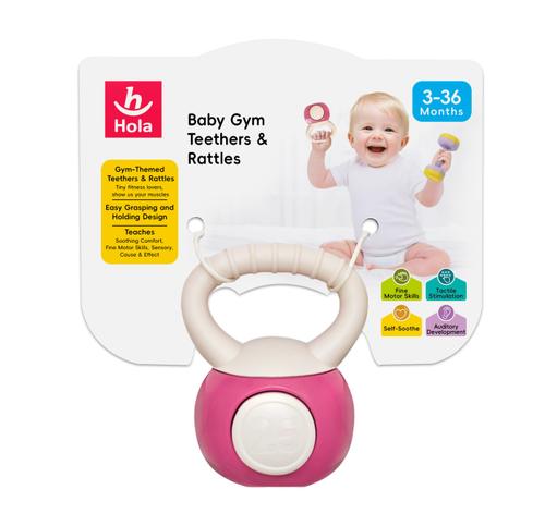 Jucarie dentitie Gantera Kettlebell, 3 luni+, Hola