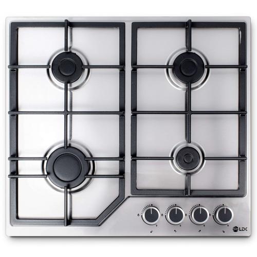 Plita incorporabila LDK 4GFIX, Gaz, 4 arzatoare, Aprindere electrica, Gratare fonta, Siguranta, 60 cm (Inox)