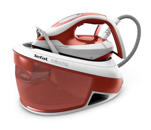 Statie de calcat Tefal Express Power SV8110E0, 2800 W, 6.3 bari, jet de abur 430 g/min, abur variabil 0-120 g/min, rezervor apa 1.8L, talpa Durilium AirGlide, colector anticalcar detasabil, indicator anticalcar, oprire automata (Rosu)