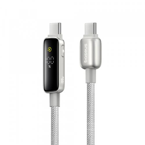 Cablu Date si Incarcare USB-C - USB-C Baseus P10381802851-01 Vipow Display, 100W, 2m, Gri