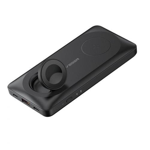 Baterie externa VEGER MagMulti W1156, 10000 mAh, Wireless, 1x USB, 1x USB-C, 1x Lightning (Negru)