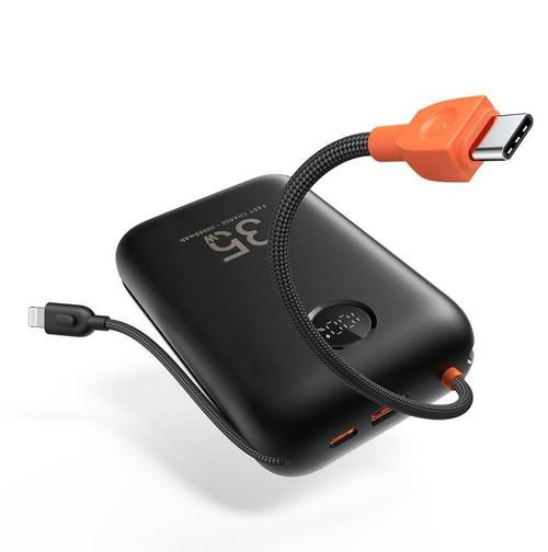 Acumulator extern Veger W3018BLK, 35 W, 30000 mAh, USB-A, Cabluri Lightning si USB Type-C, Display LED (Negru)