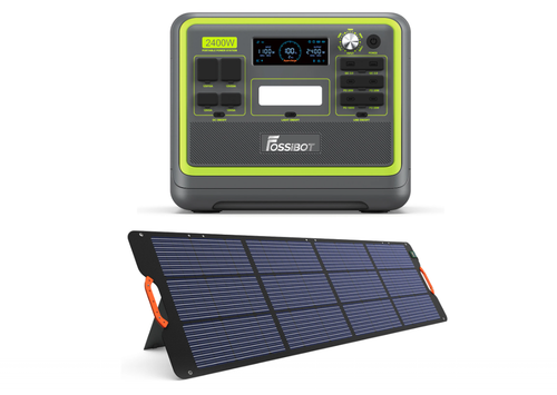 Pachet Fossibot F2400, Statie electrica de incarcare portabila , LED, IP67 + Panou solar portabil Fossibot SP200  200W (Verde/Gri)