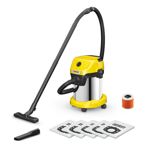 Aspirator Karcher WD 3 S V-17/4/20 + 4 saci filtranti, umed/uscat, 1000W, 230mbar (Galben/Negru)