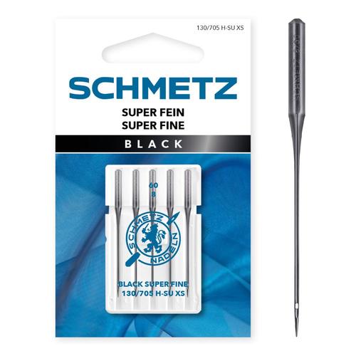 Set  5 ace de cusut Black, materiale delicate fine, finete 60, Schmetz 130/705 H-SU XS VAS