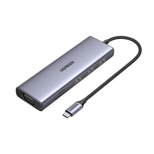 Hub USB-C Ugreen CM498, 3 x USB-A, 1 x USB-C, 1 x HDMI, 1 x VGA, 1 x RJ45, 1 x SD, 1 x microSD (Gri)
