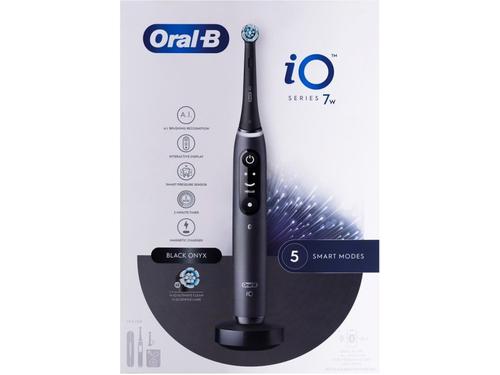 Periuta de dinti electrica Oral-B iO 7W, Tehnologie Magnetica si Micro-Vibratii, Inteligenta artificiala, Display led interactiv, Senzor de presiune Smart, Timer vizibil, 5 moduri, 2 capete, Incarcator magnetic, Trusa de calatorie (Negru)