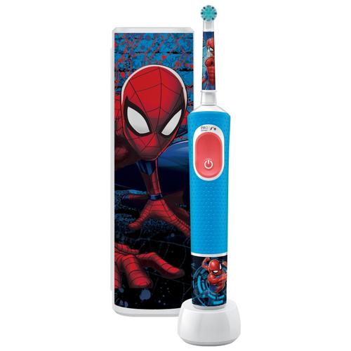 Periuta de dinti electrica Oral-B Pro Kids Spiderman pentru copii, Curatare 2D, 2 programe, 1 capat, Autocolante, Husa calatorie (Albastru/Rosu)