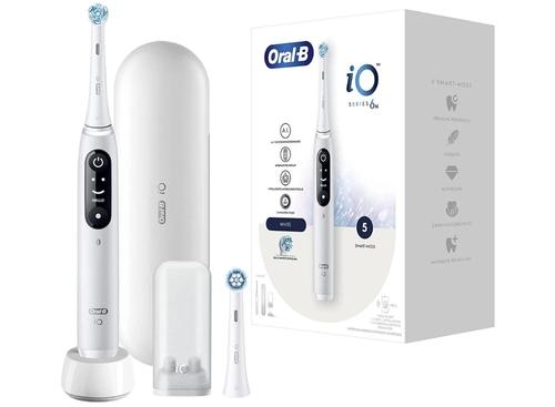 Periuta de dinti electrica Oral-B iO6 cu Tehnologie Magnetica si Micro-Vibratii, Inteligenta artificiala, Display led interactiv, Senzor de presiune Smart, Timer vizibil, 5 moduri, 2 capete, Trusa de calatorie (Alb)