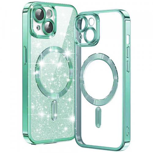 Husa MagSafe Techsuit Luxury Glitter pentru Apple iPhone 14 (Verde/Transparent)
