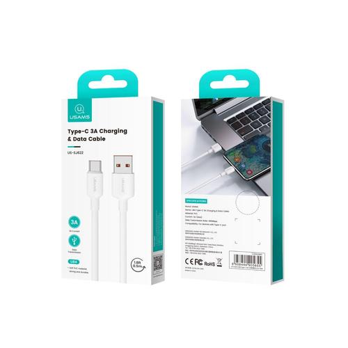 Cablu de date Usams US-SJ622, USB Type-C, 0.5m, Alb