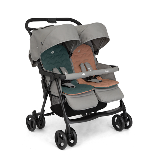 Carucior de gemeni Joie Aire Twin Pebble, pliabil, 0 - 3 ani, Gri
