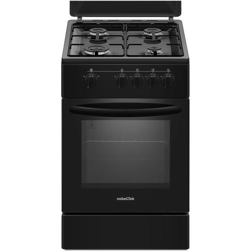 Aragaz Nobeltek NLT 5551N/G1, Gaz, 4 arzatoare, Siguranta plita si cuptor, Echipat cu duze GPL, Duze GN de schimb, 50 cm (Negru)