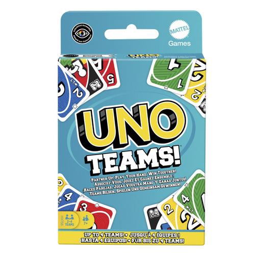 Joc de societate UNO Teams, 2 echipe, pentru 4 jucatori, Mattel, pentru copii de la 7 ani, multicolor