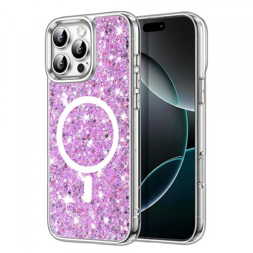 Husa MagSafe pentru Apple iPhone 16 Pro, Techsuit, Sparkly Glitter, Magenta