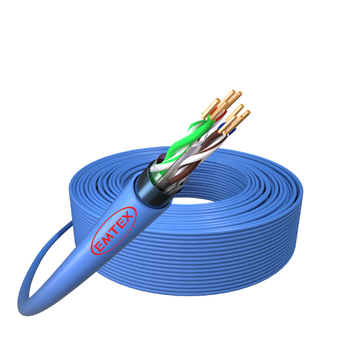 Cablu Emtex F/UTP, Cat.6, Cupru, 23AWG/1, manta LSZH, Dca-s2,d2,a1, Fluke Pass, tambur 305m, Albastru