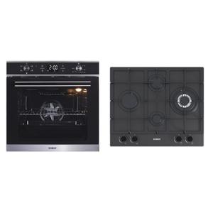 Pachet Samus ONL37 Cuptor incorporabil Samus SC625GDX5, Electric, 75 L, 5 functii + Plita incorporabila SAMUS PSG-64SMGN2, Gaz, 4 arzatoare, Gratare din fonta, Aprindere electrica, Sticla mata, 58 cm (Negru/Inox)