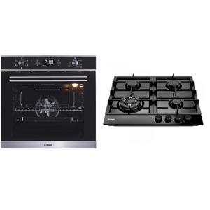 Pachet Samus ONL38 Cuptor incorporabil Samus SC625GDX5, Electric, 75 L, 5 functii (Negru/Inox) + Plita incorporabila PSG-64SMB1, 4 arzatoare pe gaz, 1 arzator triplu, Montata pentru gaz natural (Negru)