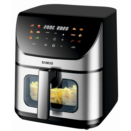 Friteuza cu aer cald Samus AF8-S1700DW, 8 l, 1700 W, Timer 0-60 minute, 12 programe, Temperatura ajustabila 80-200 C (Negru/Inox)