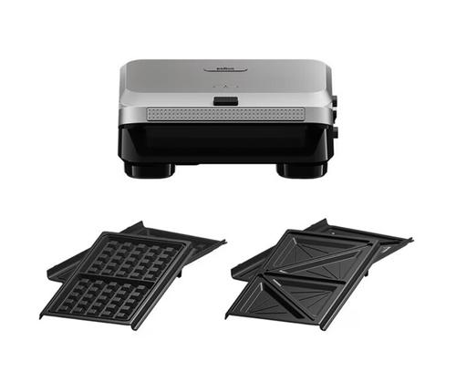 Sandwich-maker BRAUN SM5005, 800W, 2 seturi placi detasabile, invelis antiaderent premium (Argintiu/Negru)