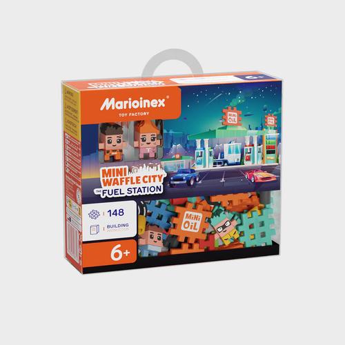 Set de constructie Marioinex Mini Waffle City: Statie de combustibil, 148 piese, 4 figurine, multicolor