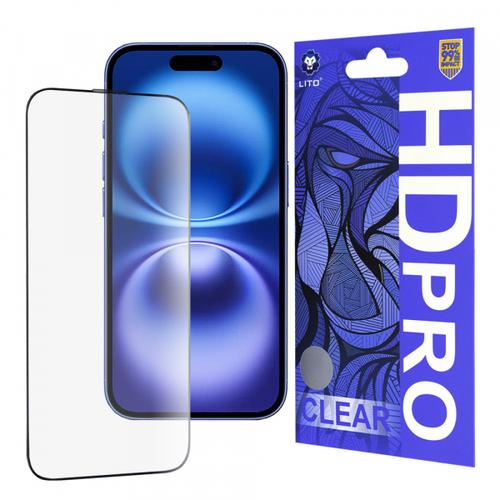 Folie de protectie Ecran Lito HD Pro Clear pentru Apple iPhone 16, Sticla Securizata, Full Glue (Transparent/Negru)