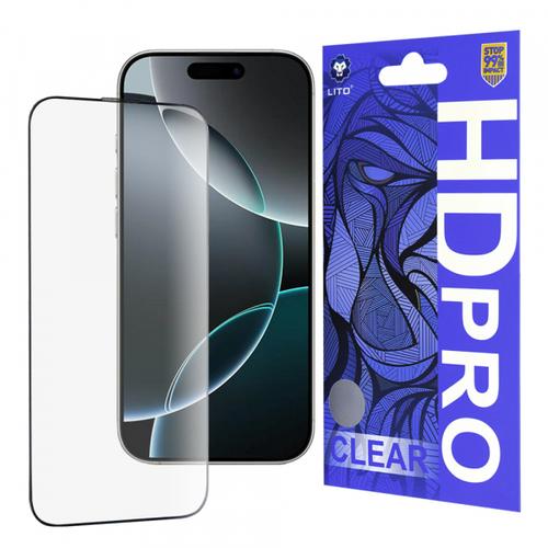 Folie de protectie Ecran Lito HD Pro Clear pentru Apple iPhone 16 Pro, Sticla Securizata, Full Glue (Transparent/Negru)
