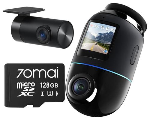 Camera video auto 70mai Omni X800 Dash Cam + Camera spate RC14, 4K la 360⁰, Ecran IPS 1.4inch, Procesor Quad Core NT98530, Wi-Fi 6 + BLE, Control vocal + Card microSD 70mai 128GB (Negru)