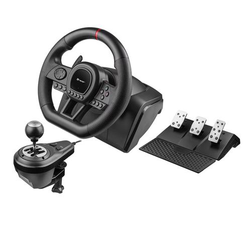 Set volan cu pedale si schimbator Tracer SimRacer TRAJOY47345 GameZone, 6in1, PlayStation 4, PC, Xbox One, Series X/S, Nintendo Switch (Negru)