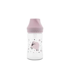 Biberon cu gat larg Lorelli My Friend Mellow Rose, tetina moale din silicon, 0 luni+, 250 ml