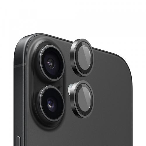 Folie de protectie Camera Spate Blueo Metal Frame pentru Apple iPhone 16 Plus / 16, Sticla Securizata (Transparent/Negru)