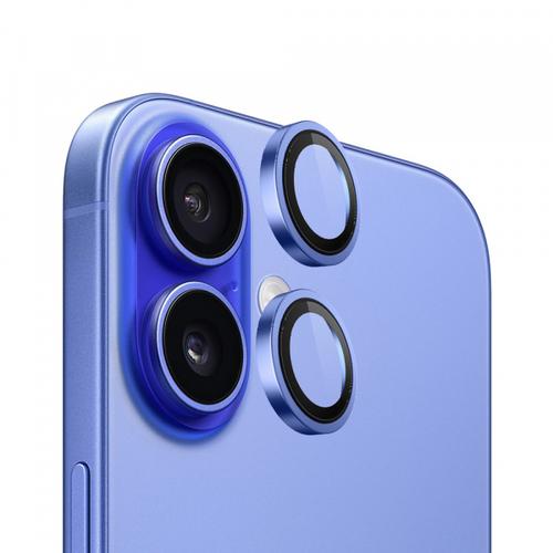 Folie de protectie Camera Spate Blueo Metal Frame pentru Apple iPhone 16 Plus / 16, Sticla Securizata (Albastru/Transparent)