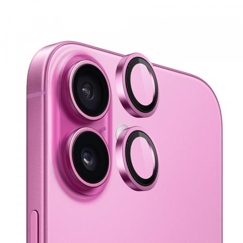 Folie de protectie Camera Spate Blueo Metal Frame pentru Apple iPhone 16 Plus / 16, Sticla Securizata (Transparent/Roz)