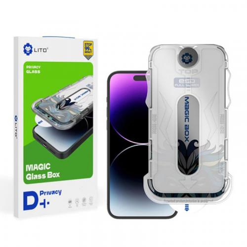 Folie de protectie Ecran Privacy Lito Magic Glass Box D+ Tools pentru Apple iPhone 15, Sticla Securizata, Full Glue
