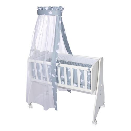 Set lenjerie pat 7 piese Lorelli Blue Grey Mist Stars, bumbac ranforce, pentru pat balansoar First Dreams