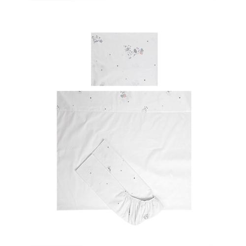 Set lenjerie pat 60 x 120 cm  Lorelli  Tiny Dream, 3 piese, bumbac ranforce, Alb