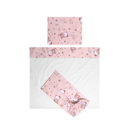 Set lenjerie pat 60 x 120 cm Lorelli Tiny Dream, 3 piese, bumbac ranforce, Roz