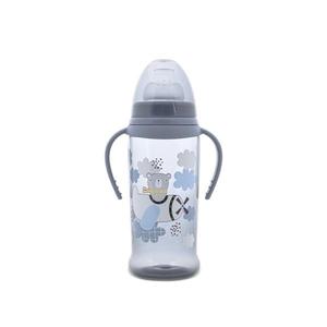 Biberon anticurgere cu manere Lorelli My Friend Cameo Blue, cu tetina lata, protejeaza gingiile, 6 luni+, 360 ml