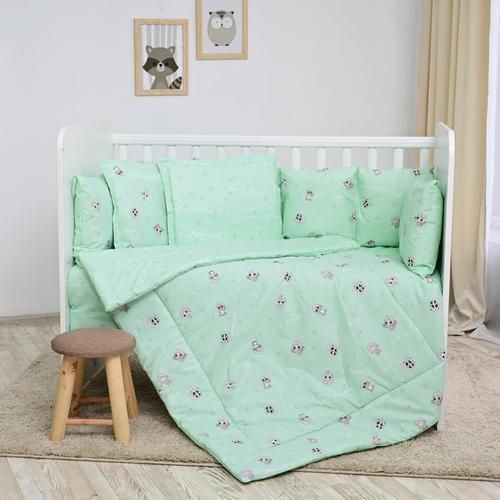 Set lenjerie pat 8 piese Lorelli Friends Green, 70x140 cm, bumbac ranforce