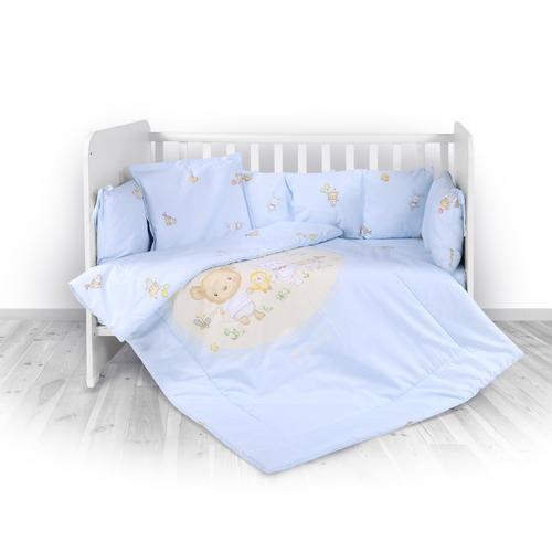 Set lenjerie pat 7 piese Lorelli Bear Party Blue Lily, bumbac ranforce