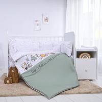 Set lenjerie pat 8 piese Lorelli Trend Happy Friends Mint, bumbac ranforce, Verde