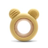 Jucarie de dentitie Lorelli Bear, din silicon si lemn de fag, 0 luni+, Galben