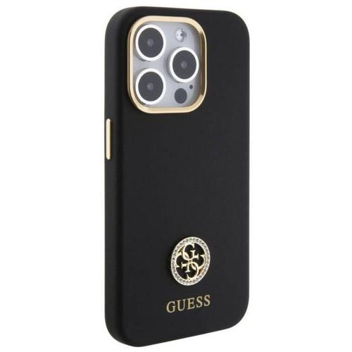 Husa Protectie Spate Guess Liquid Silicone 4G Strass Metal Logo pentru Apple iPhone 15 Pro Max (Negru)