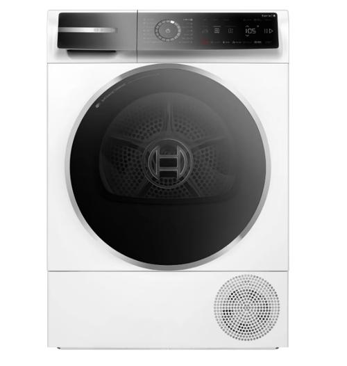 Uscator de rufe Bosch Seria 8 WQB246CNBY, Pompa de caldura, 9 Kg, 14 programe, AutoDry, Iron Assist, Condensator cu autocuratare, Touch control, EcoSilence Drive, SmartDry, Home Connect, Iluminare interioara, Clasa B (Alb)