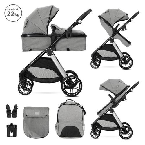 Carucior 2 in 1 Lorelli Aspen, transformabil, set adaptori cos auto inclus, pana la 22 Kg, Gri